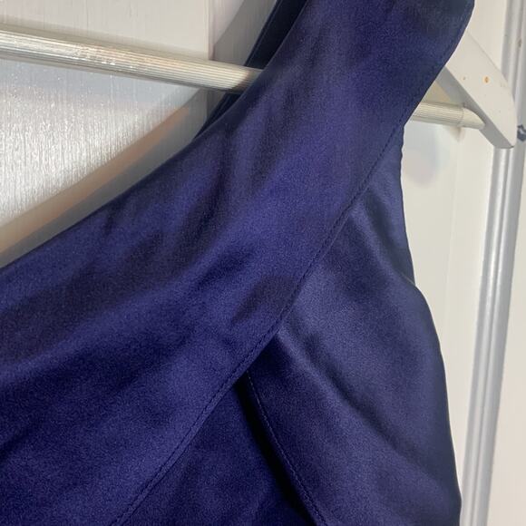 Parker Night Blue Ruffled Silk Charmeuse One Shoulder Top W-099 NEW Sz XS - Picture 2 of 8